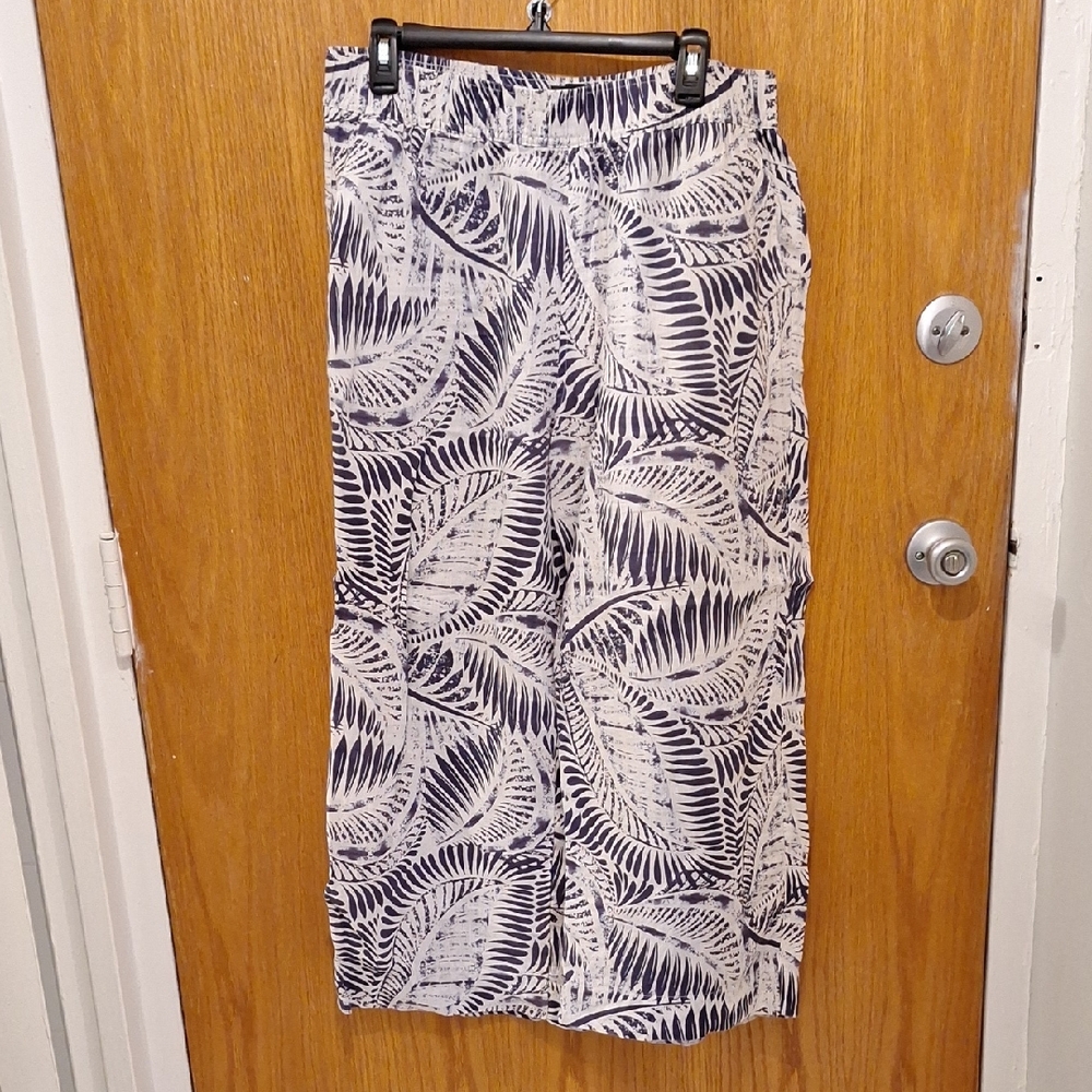 Linen leafy white and blue pants with pockets
